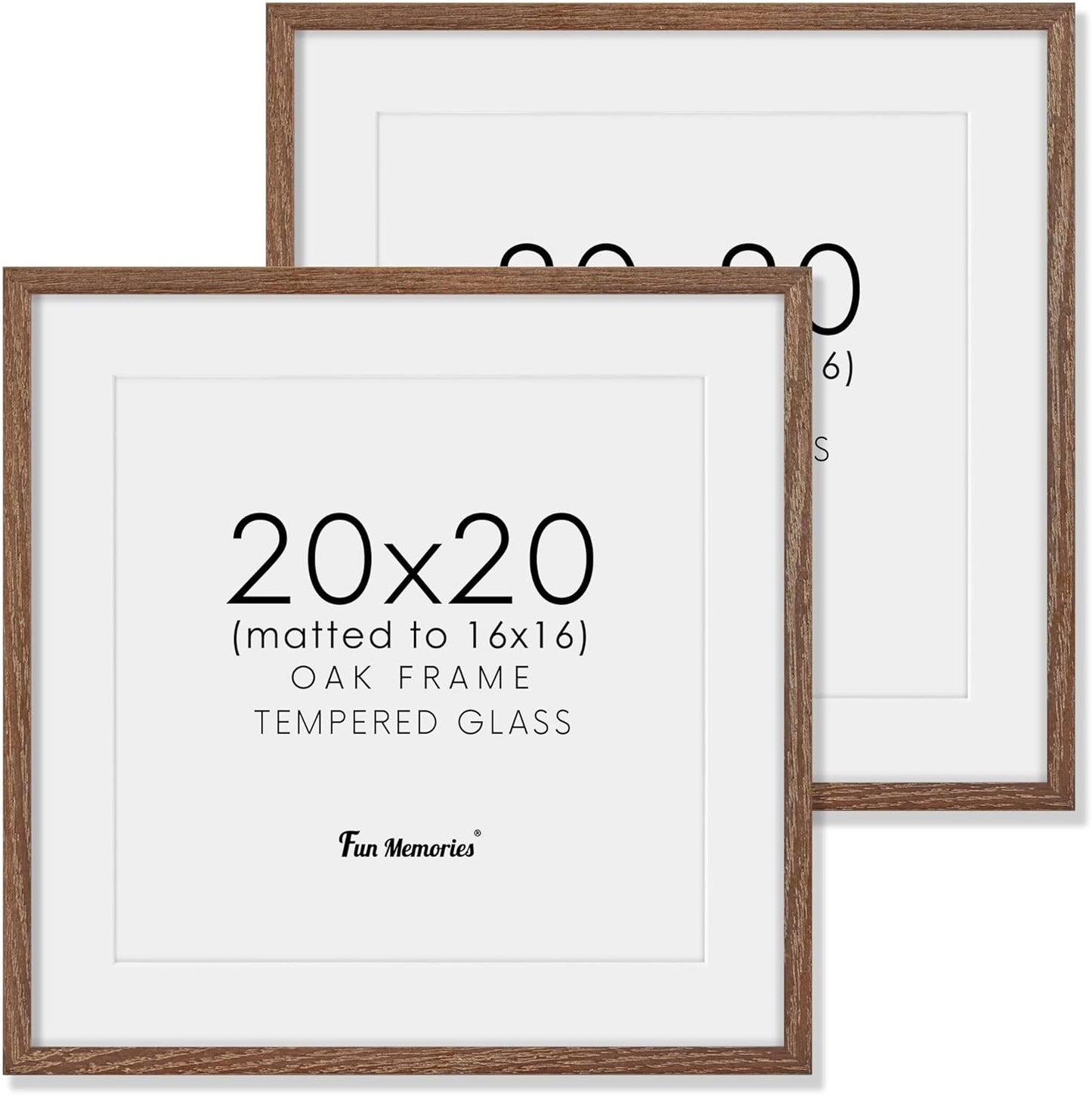 20x20 Square Picture Frames in Rustic Solid Oak Wood Set of 2