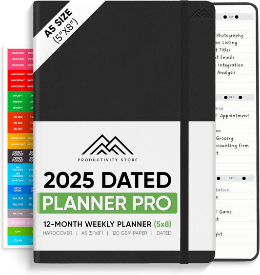 2025 Goal-Achiever Planner by PRODUCTIVITY STORE - A5, BLACK