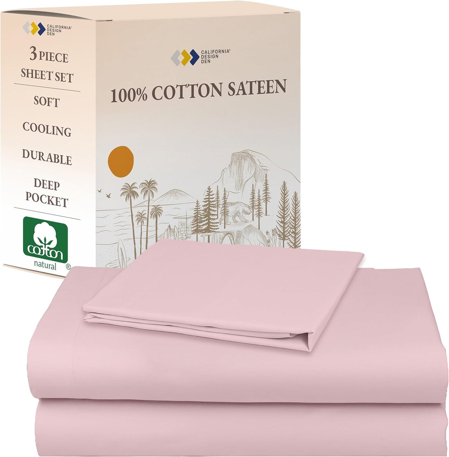 Twin Sheet Set - Natural 100% Cotton Bedding for Comfort