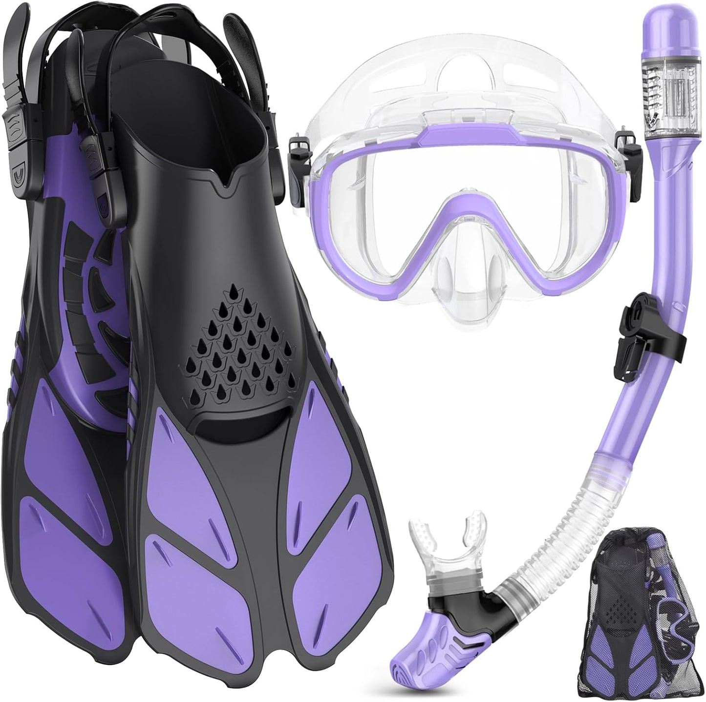 Snorkeling Gear for Adults with Panoramic View Mask and Fins