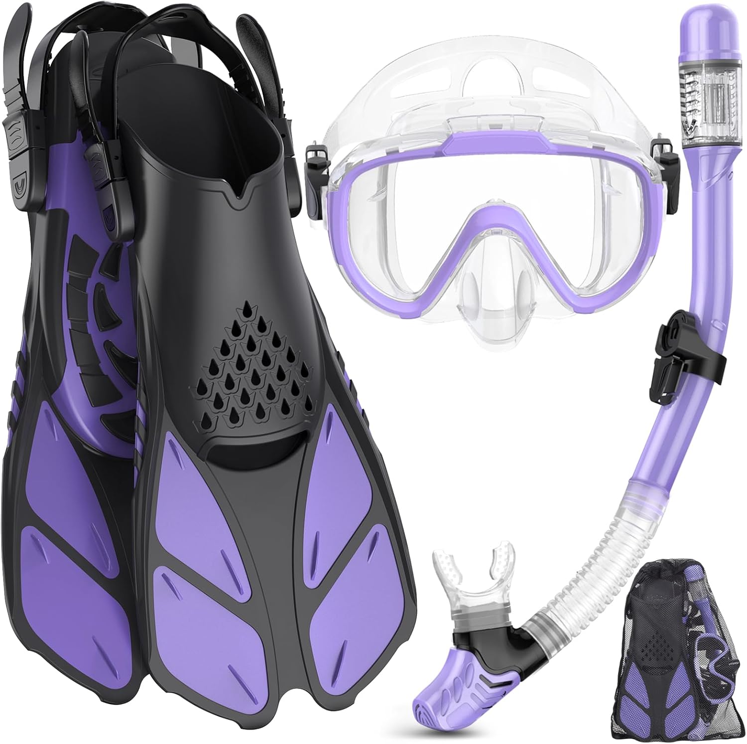 Snorkeling Gear for Adults with Panoramic View Mask and Fins