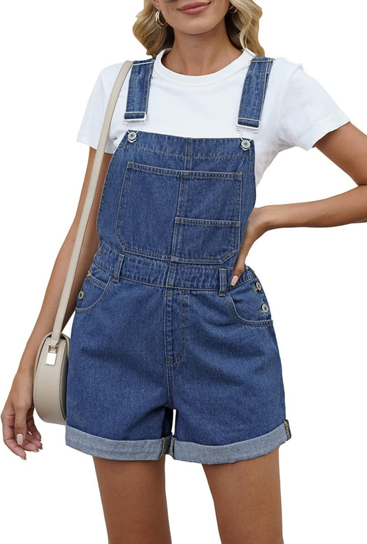 Pink Queen Women's Denim Shortalls for Casual Summer Style