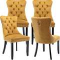 Gold Velvet Kitchen & Dining Chairs Set of 4 - Tufted Comfort & Solid