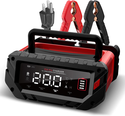 20-Amp Car Battery Charger for Lead-Acid and Lithium Batteries