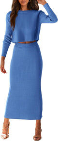 Women's 2 Piece Sweater Set Rib Knit Crop Top and Maxi Skirt - Cozy