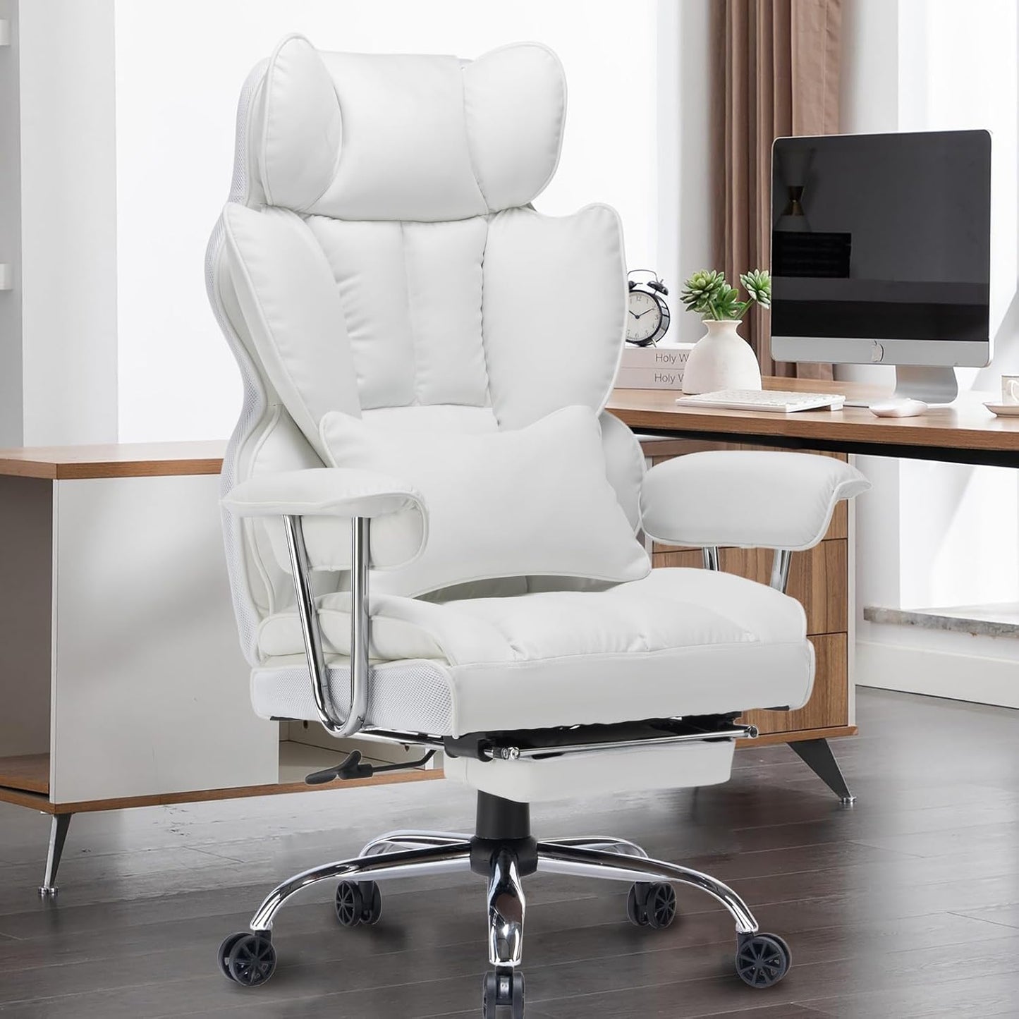400LBS White Office Chair with Leg Rest