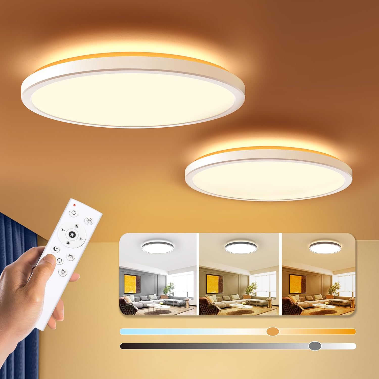 Dimmable LED Flush Mount Ceiling Light Fixture with Remote Control