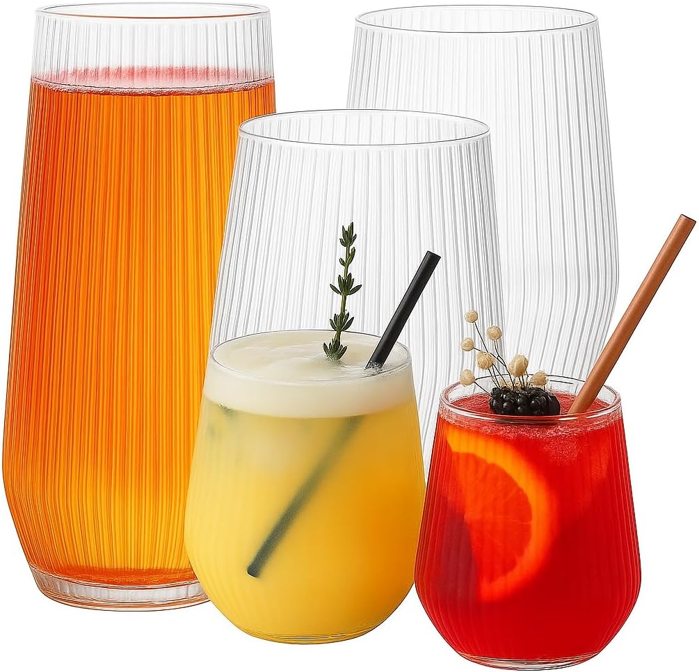 48 Pack Ribbed Origami Ripple Plastic Glasses for Events