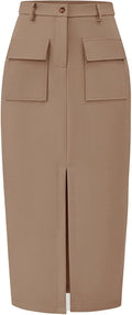 KIRUNDO Midi Skirt High Waisted Cargo Pencil Slit - Versatile Work