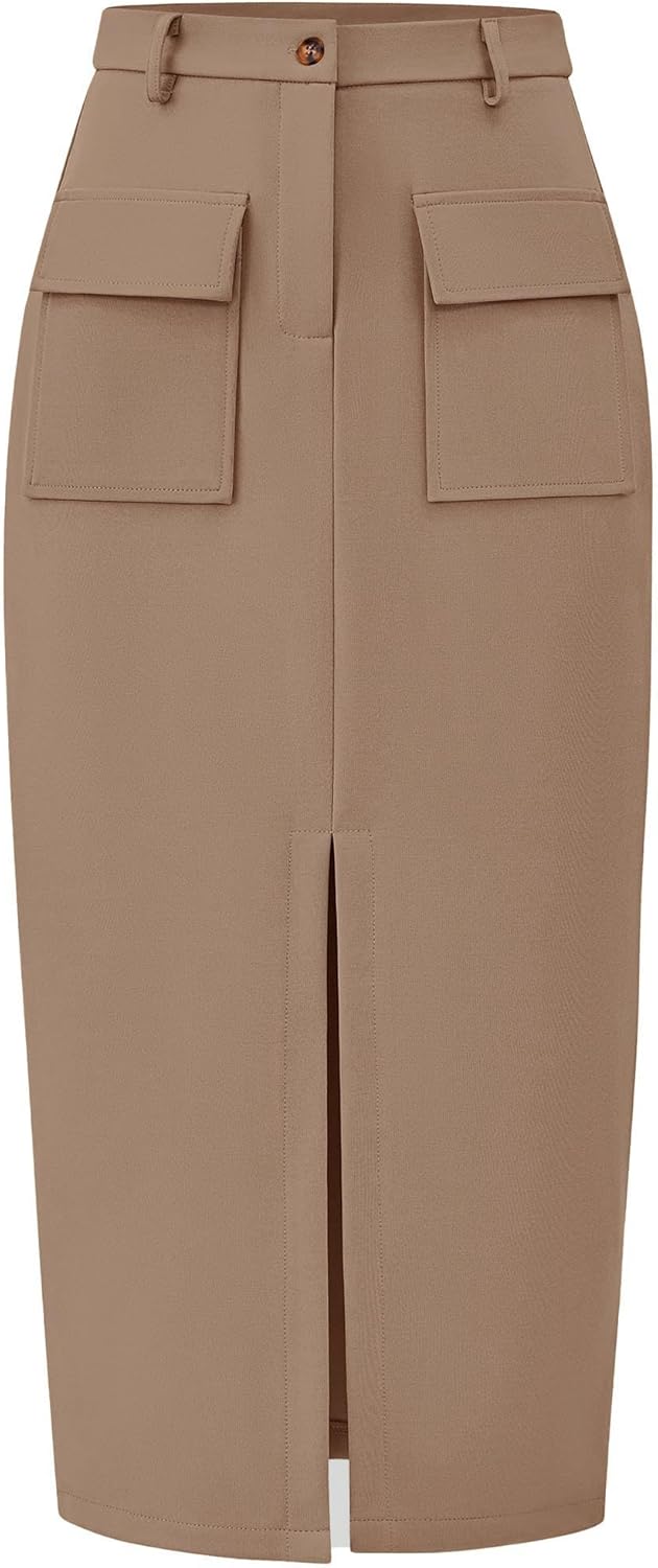 KIRUNDO Midi Skirts for Women: Trendy High Waisted Cargo Style