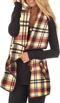 Womens Buffalo Plaid Vest Sleeveless Cardigan with Pockets - Plaid