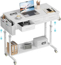 White Portable Rolling Computer Desk - Adjustable 27.9 to 41.3 in