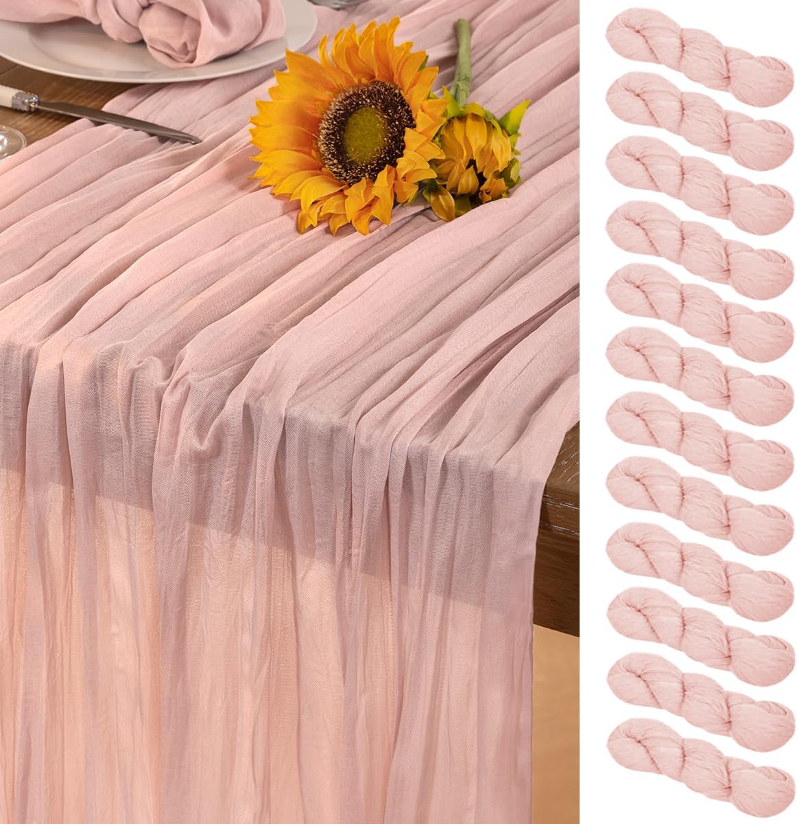 Pink Cheesecloth Table Runner Set for Elegant Fall Decor