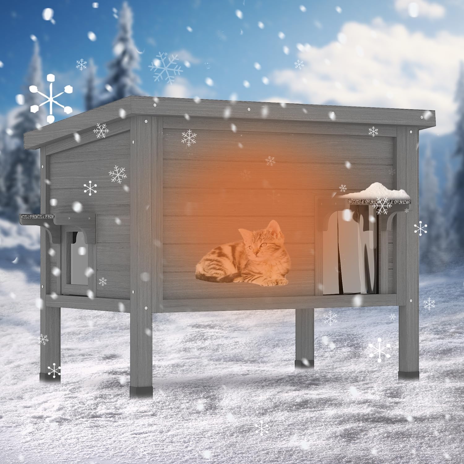 Outdoor Cat House Insulated Weatherproof with Escape Door
