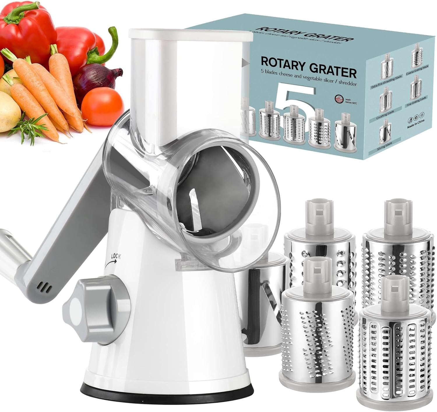 Ourokhome Rotary Cheese Grater Hand Crank for Easy Shredding