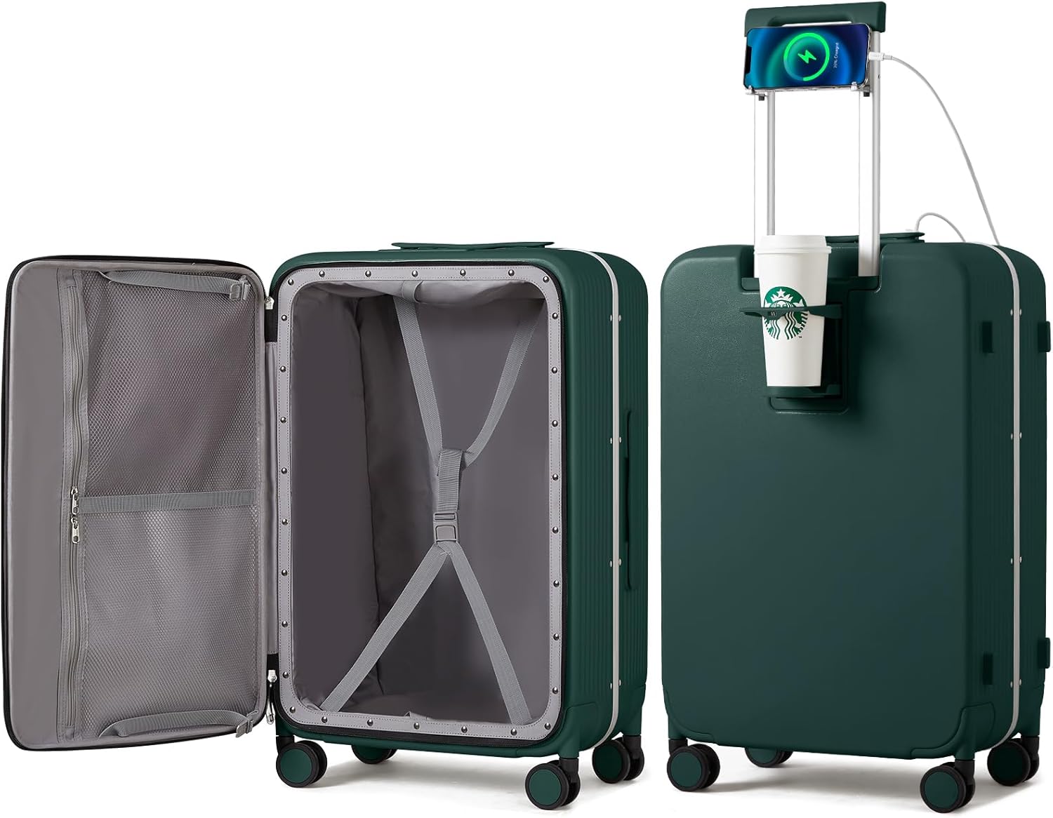Large Checked Luggage with Cup Holder and Charger - 26 Inch