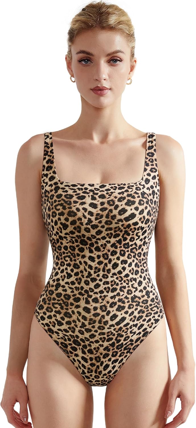 SUUKSESS Women Sexy Square Neck Thong Bodysuit for Night Out