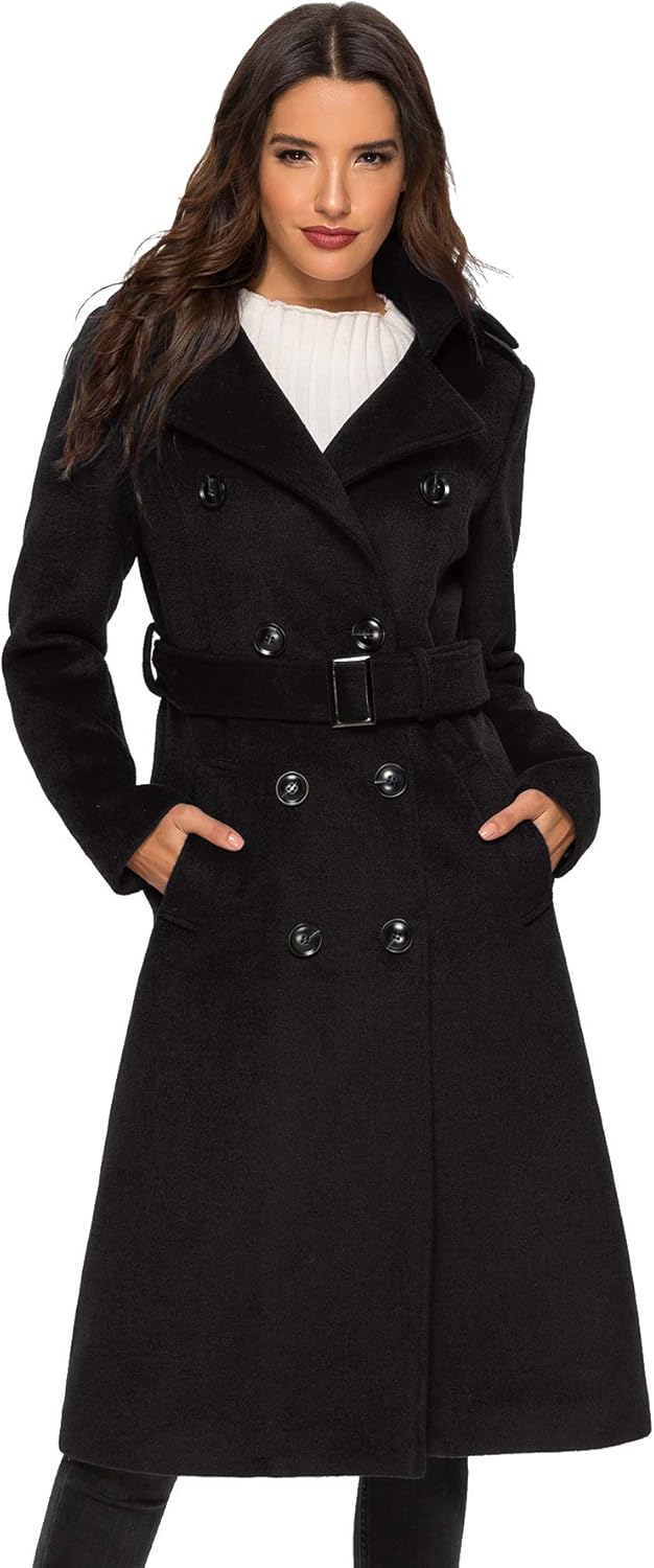 Escalier Womens Wool Coat Double Breasted Pea Coat for Winter