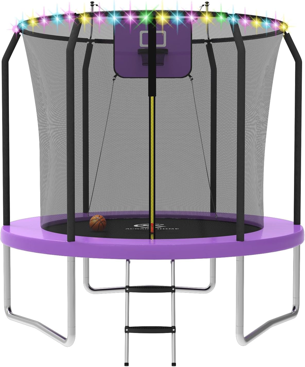 Outdoor Trampoline with Basketball Hoop and LED Lights Fun