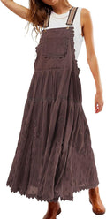 Women's Lace Embroidered Maxi Dress with Pockets - Adjustable Straps