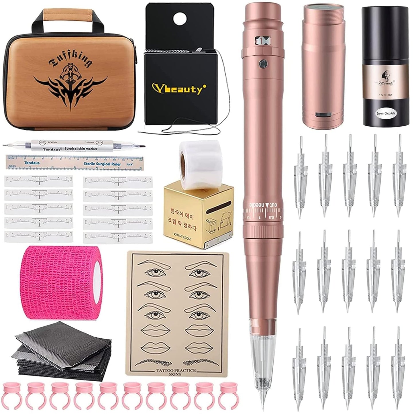 Ybeauty Pink Microblading Kit - 15pcs Needles for Perfect Brows