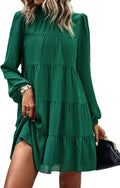 Long Sleeve Baby Doll Dresses for Women 2025 - Flowy Tiered Mock Neck