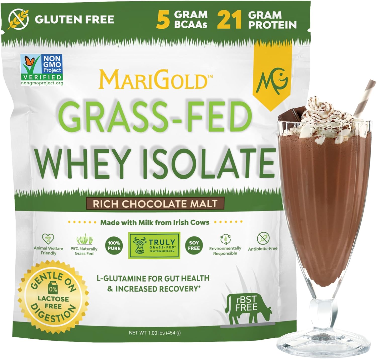Grass-fed Whey Protein Isolate Powder - Rich Chocolate Malt Flavor