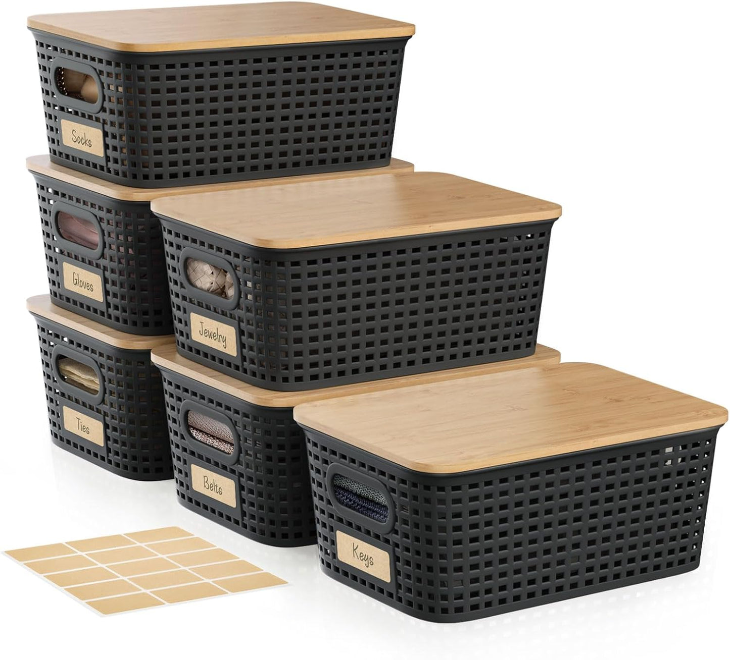Plastic Storage Bins with Bamboo Lid for Organized Living
