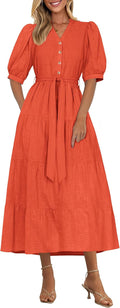 Summer Dresses for Women 2025 V Neck Ruffle A Line Belted Long Flowy