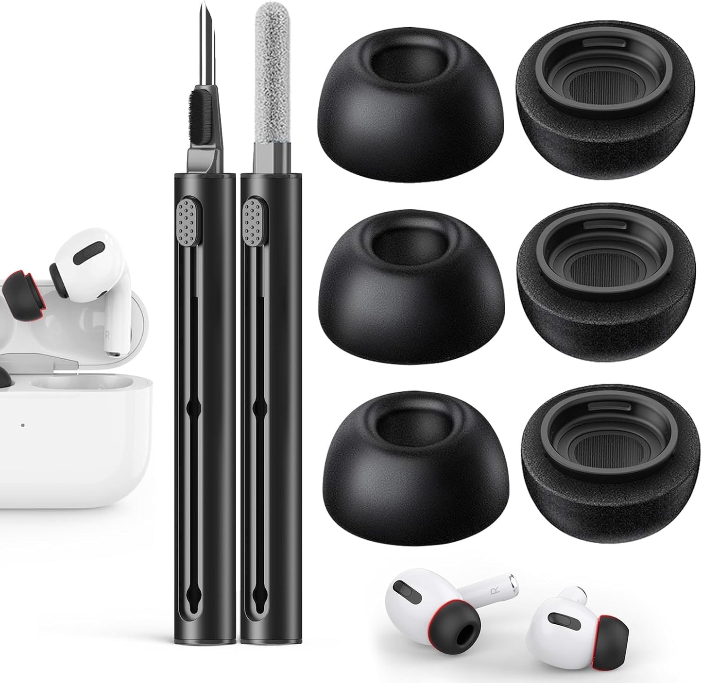 Memory Foam Ear Tips for AirPods Pro - Noise Reduction & Dust Guard - Black