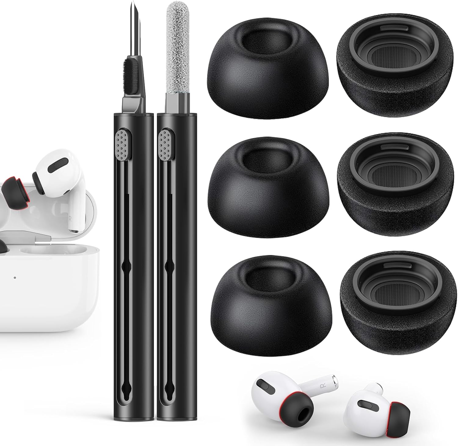 Memory Foam Ear Tips for AirPods Pro - Noise Reduction & Dust Guard - Black