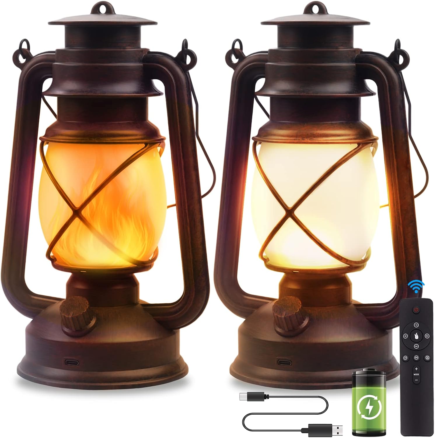 Remote Control Flickering Flame Lanterns - 2 Pack