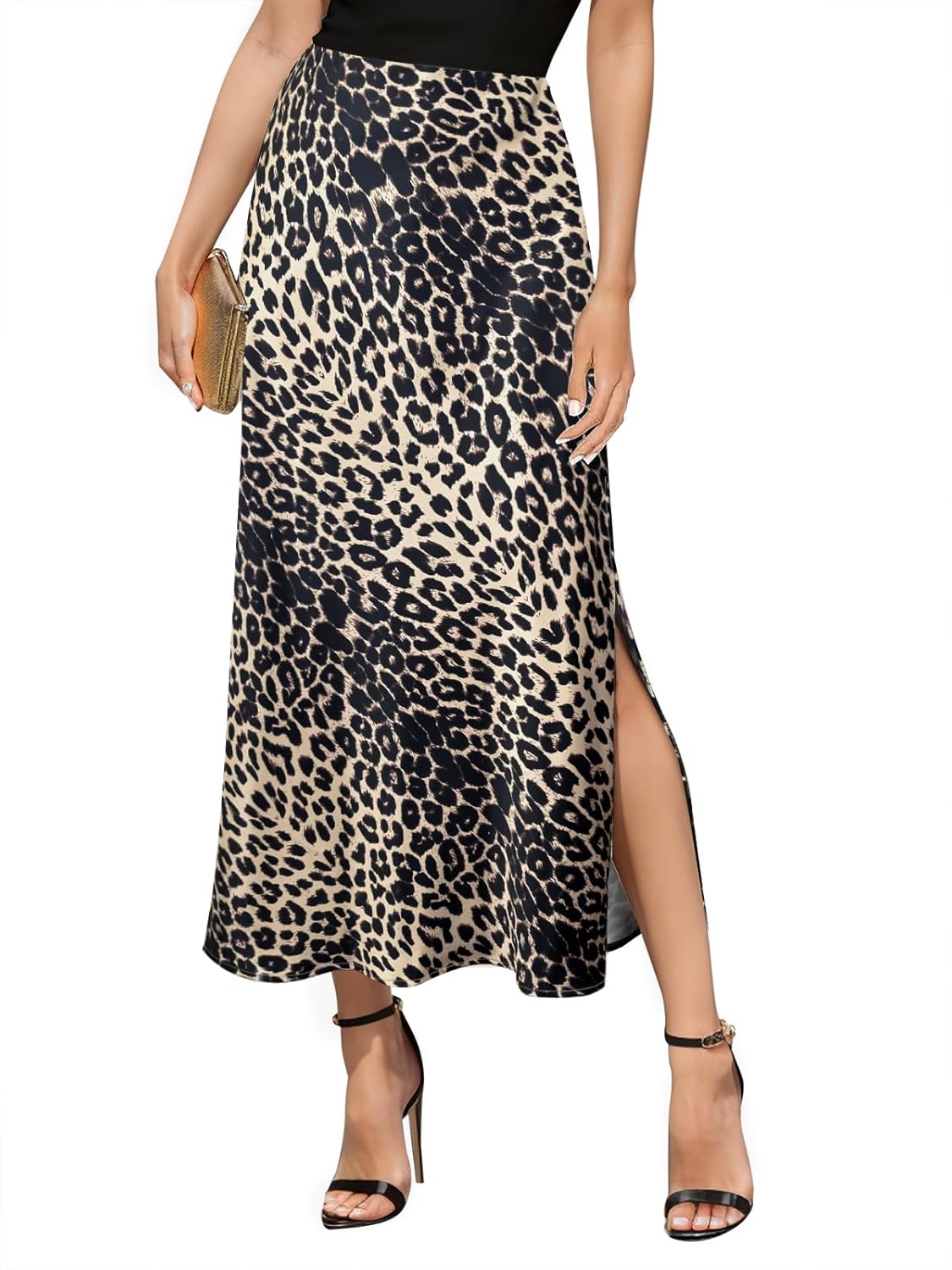 Women's Satin High Waisted Side Split Maxi Skirt for Style