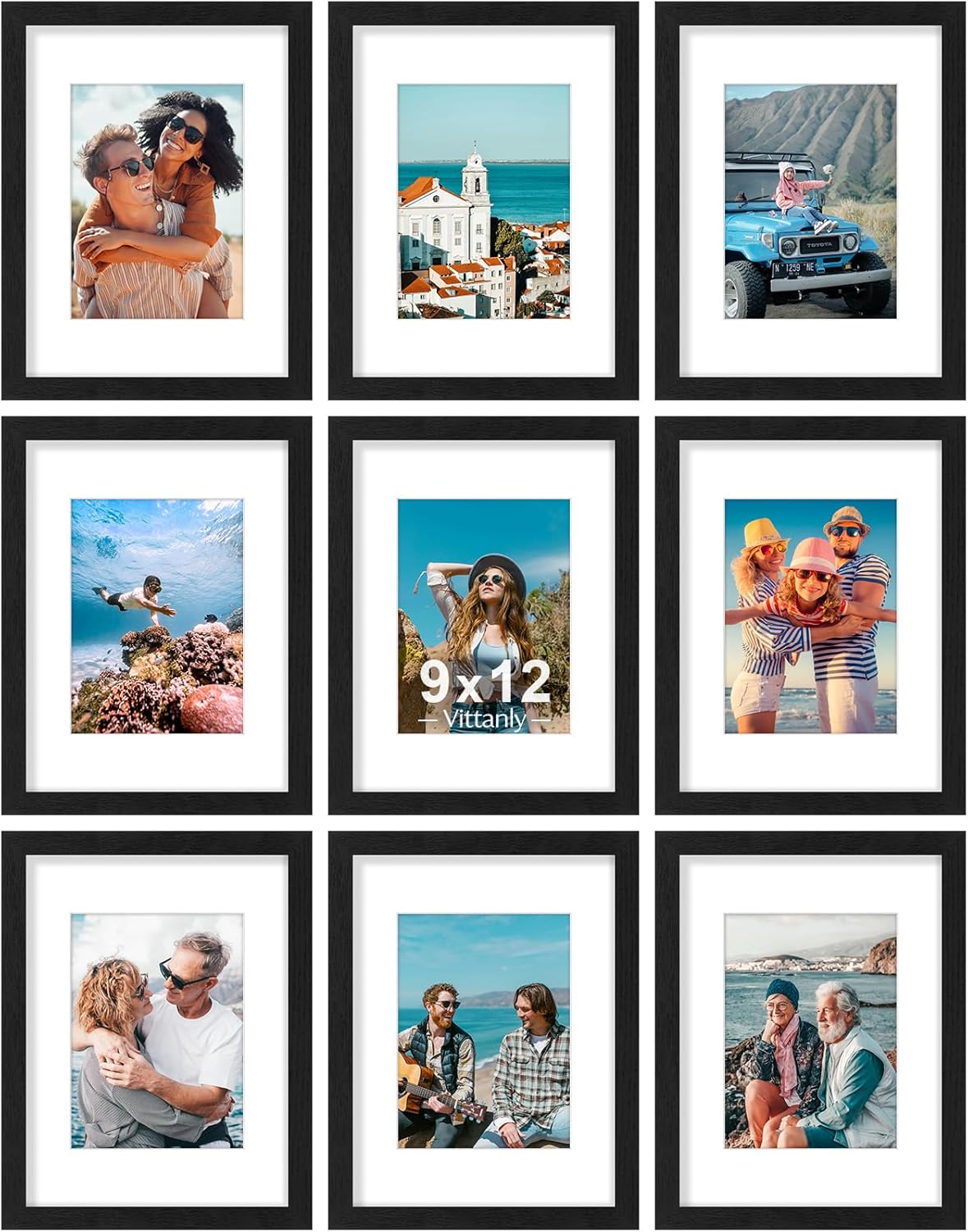 Vittanly 9x12 Picture Frames Set of 9 for Wall or Tabletop