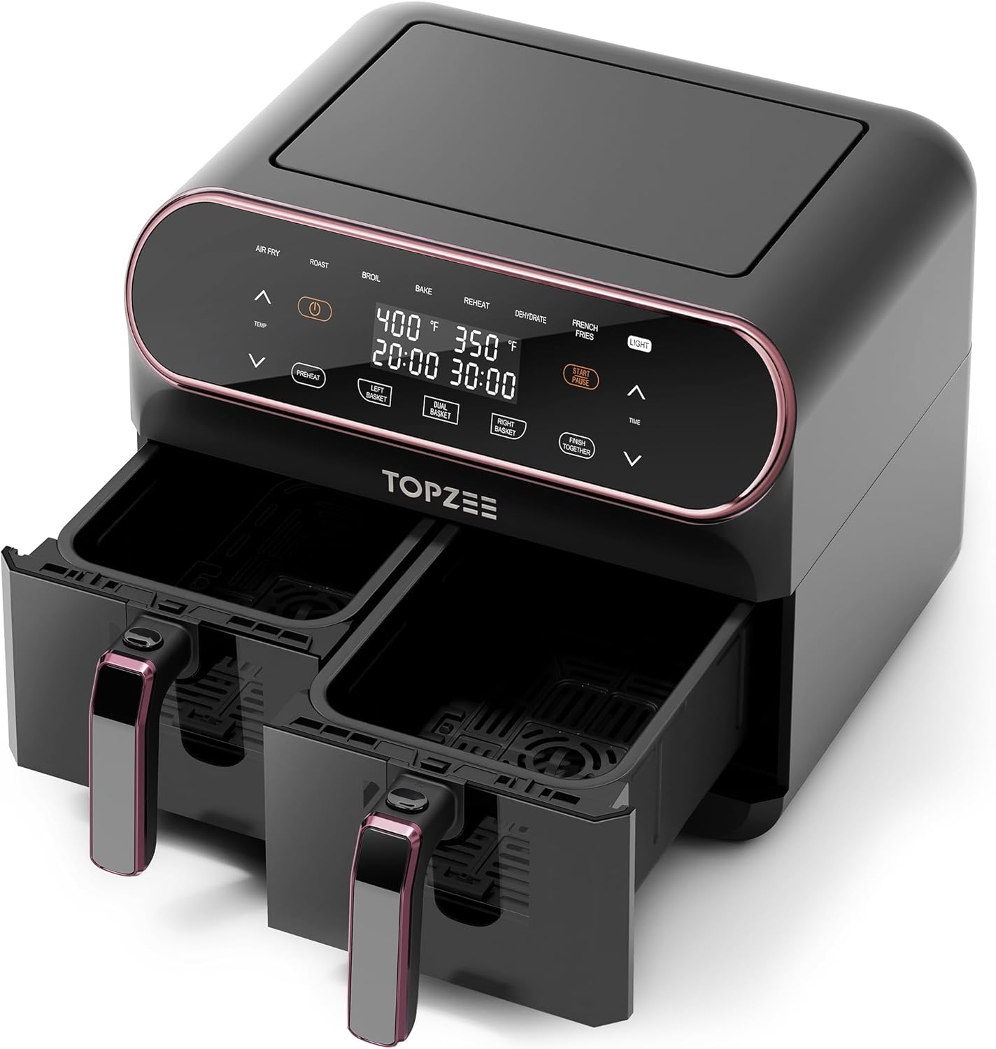 Topzee 8QT Air Fryer: Dual Basket, Easy View Windows, Dehydrate, Roast, Bake