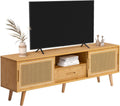 Bamboo TV Stand with Storage for TVs up to 65 in - Modern Rattan