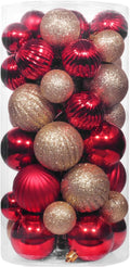 50ct Red and Gold Christmas Ornaments Set - Shatterproof Classic Tree
