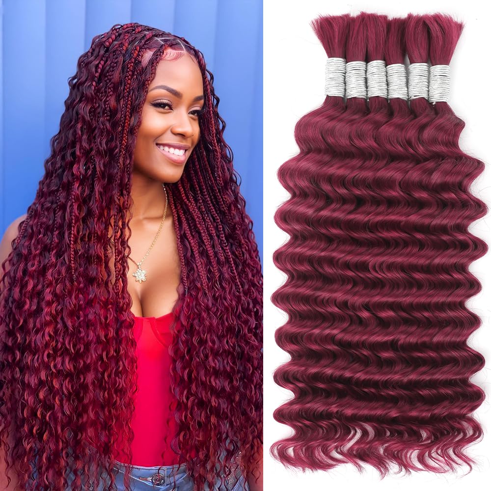 Burgundy Braiding Hair Deep Wave Bulk Human Hair Extensions