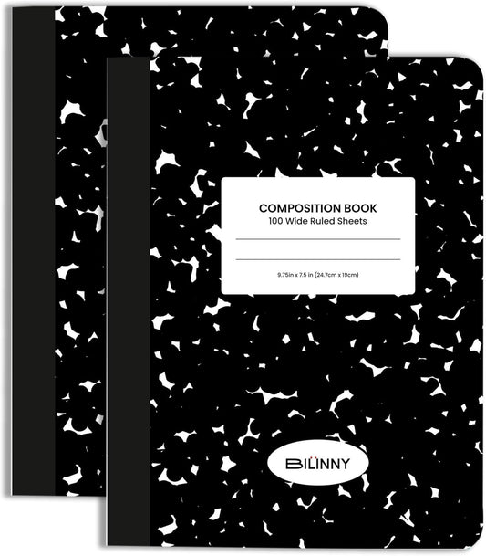 Marble Composition Notebooks 2 Pack - Wide Ruled, 100 Sheets - Ideal for School & College - 9.75 X 7.5