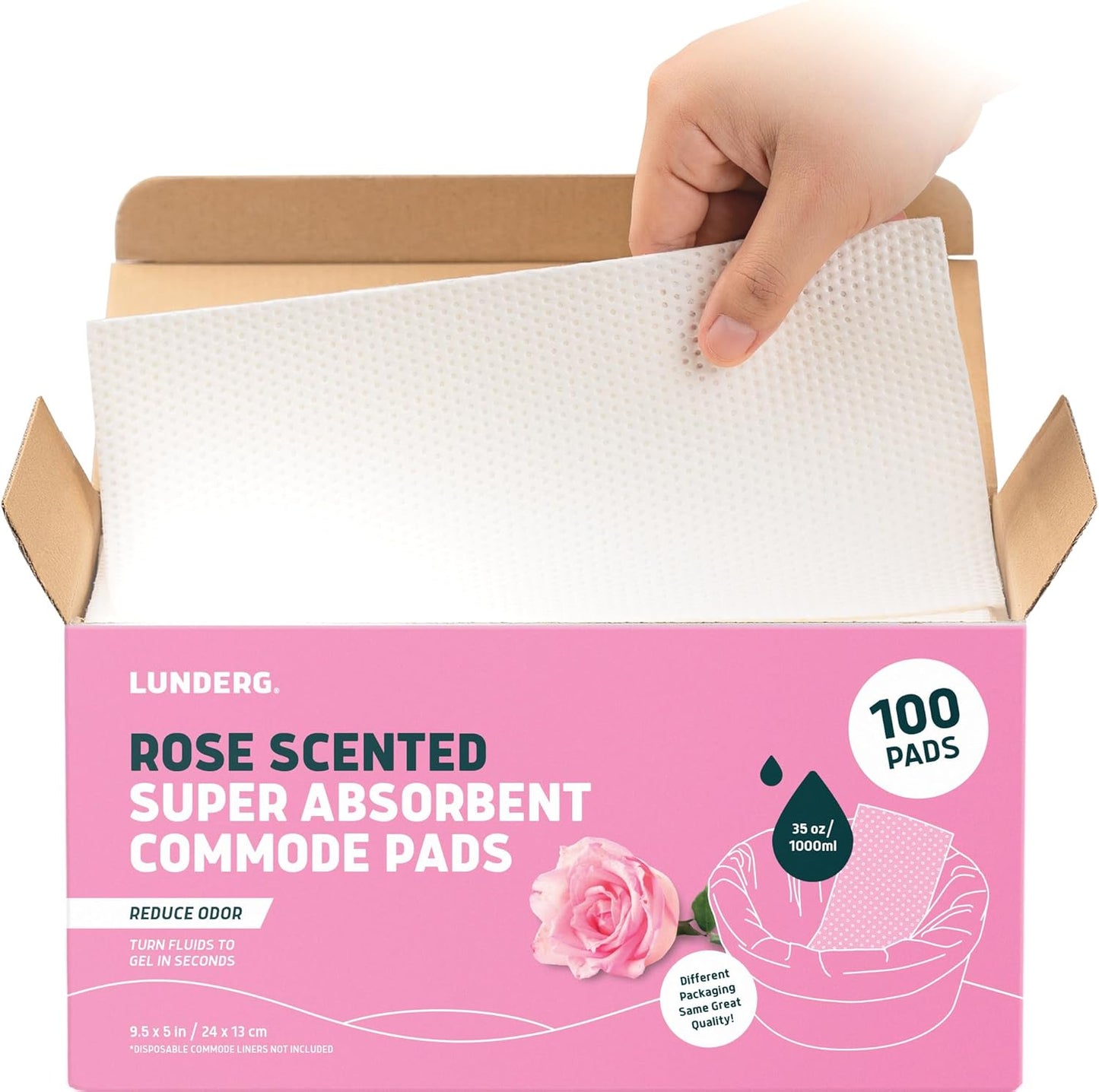 Lunderg Rose Scented Commode Pads - Super Absorbent 100 Count