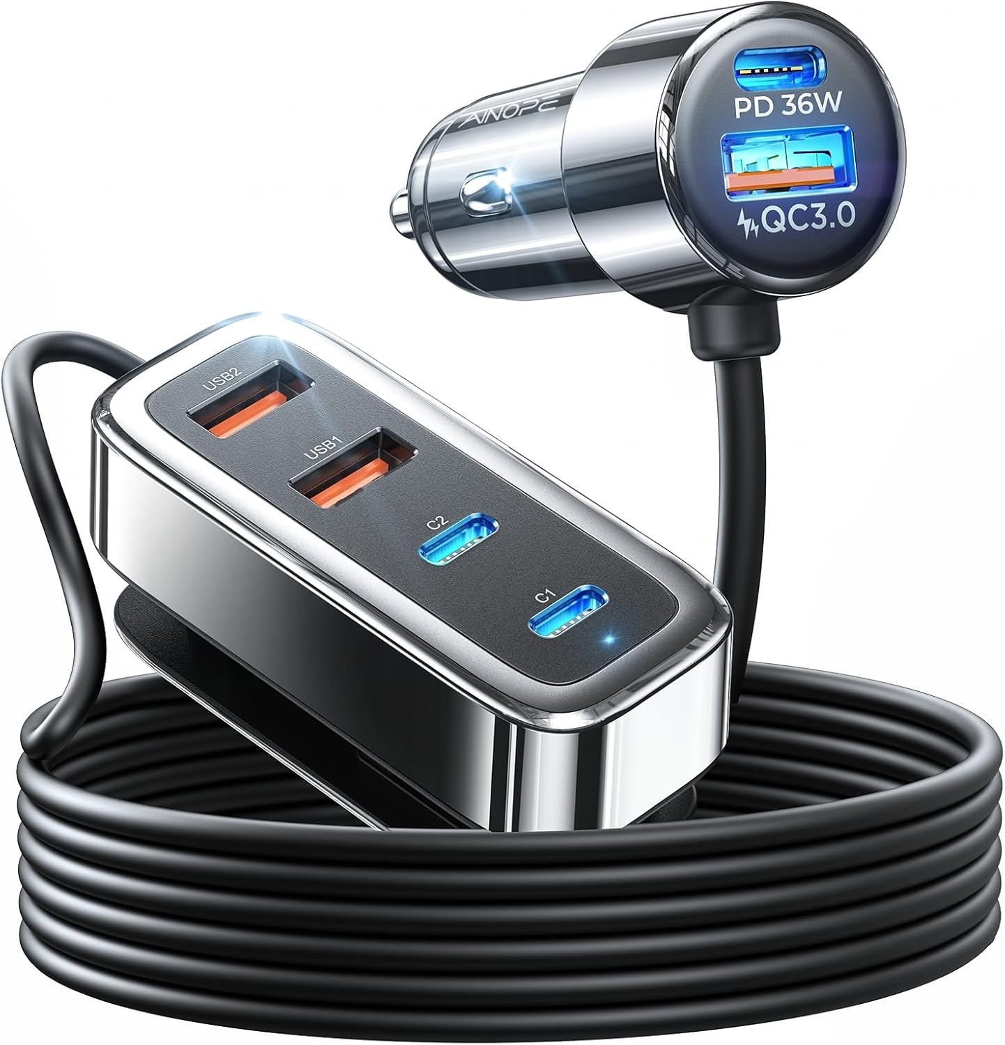 AINOPE 108W USB C Car Charger - 6 Fast Ports
