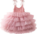 Girls Flower Sleeveless Strap Princess Layered Dress for Summer
