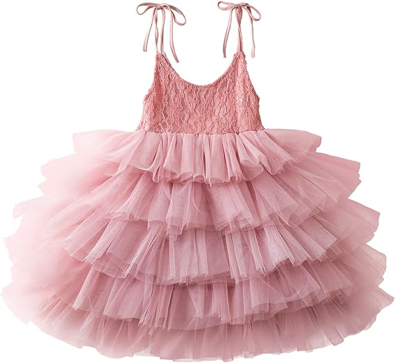 Girls Flower Sleeveless Strap Princess Layered Dress for Summer