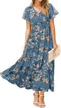 Simplee Womens Floral Maxi Dress Short Sleeve - Flowy Summer Midi