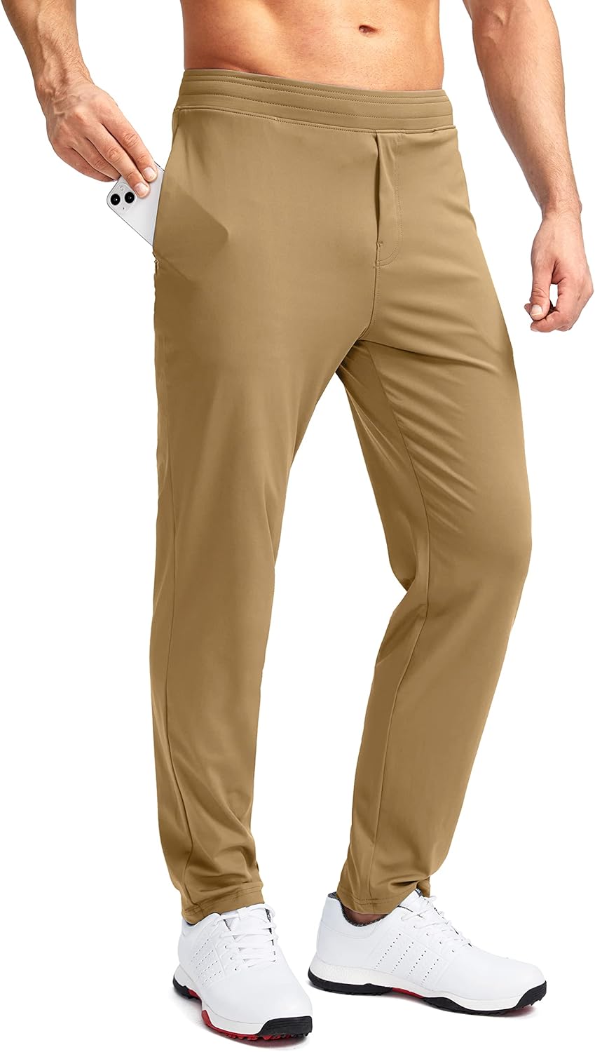 Pudolla Men's Golf Pants with Zipper Pockets for Comfort