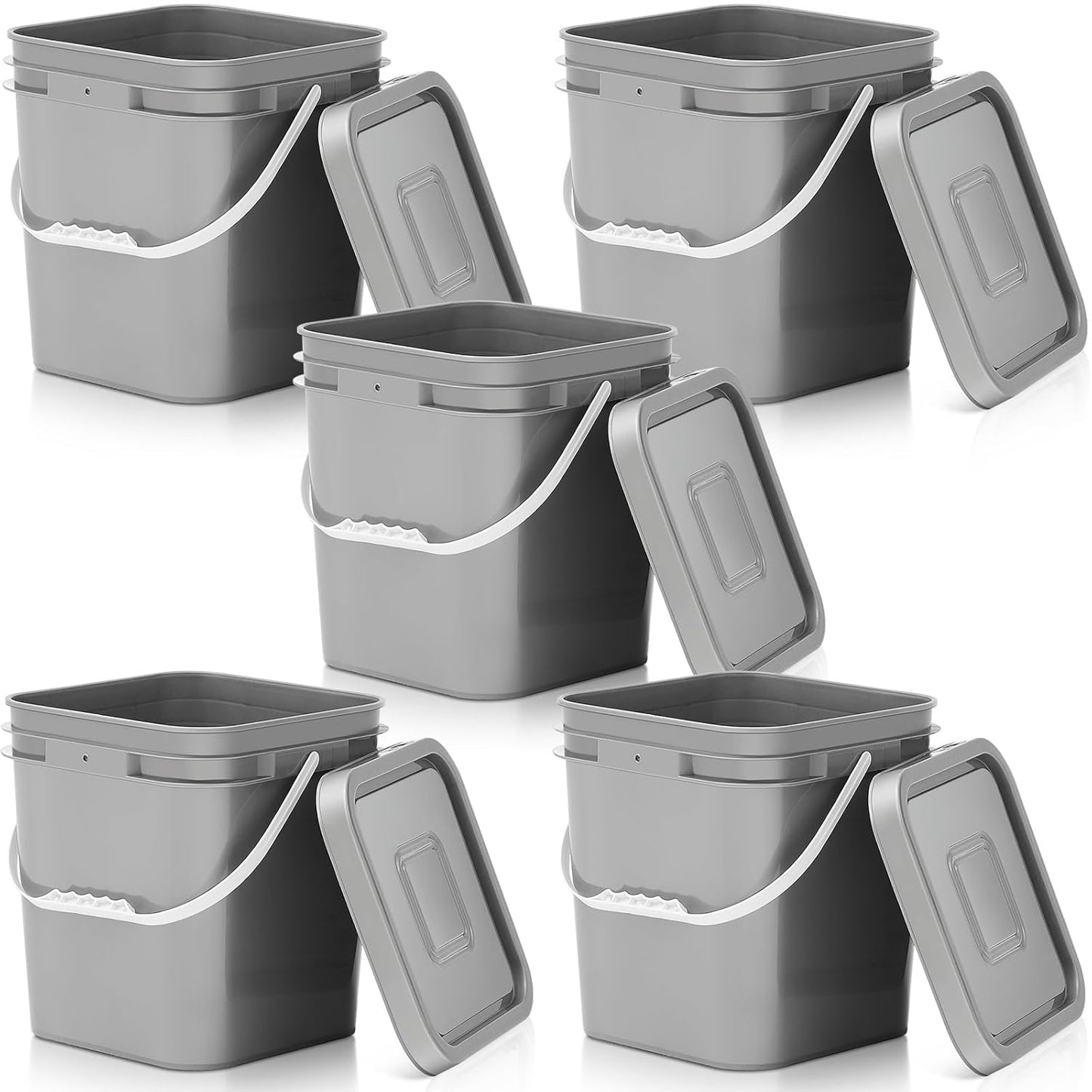 Mumufy 5 Pcs 3.5 Gallon Square Food Grade Bucket with Lid