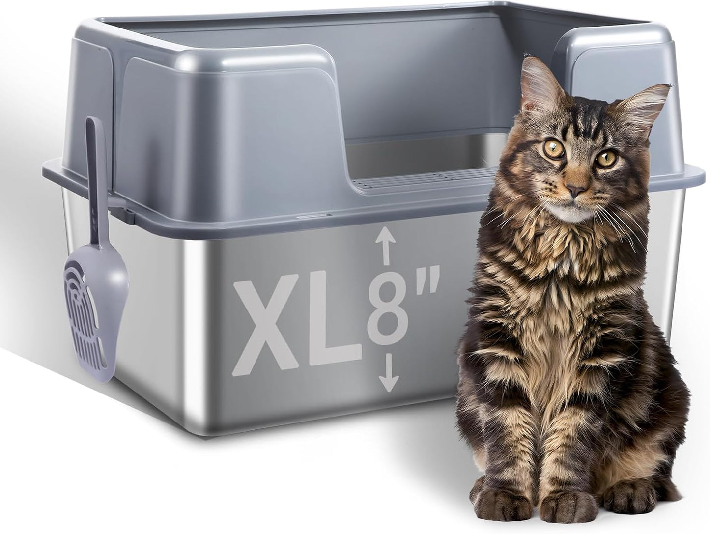 Stainless Steel Cat Litter Box with Lid for Big Cats XL Size