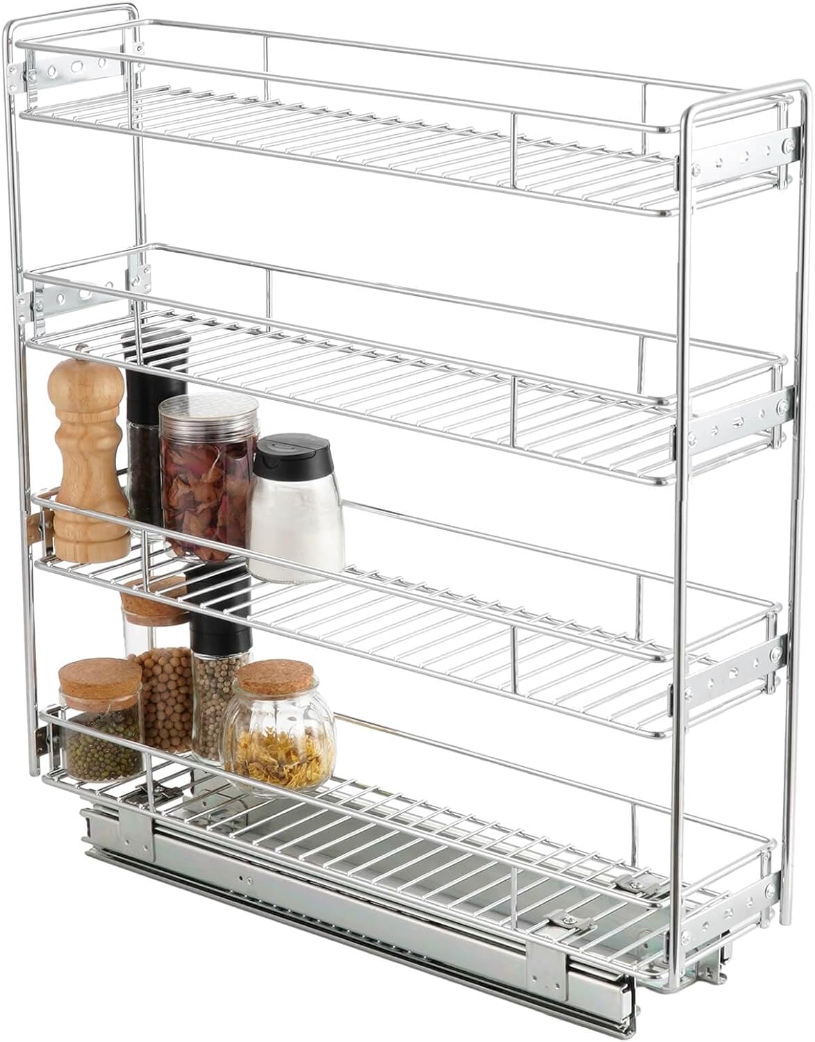 4-Tier Pull Out Kitchen Cabinet Spice Rack for Narrow Spaces