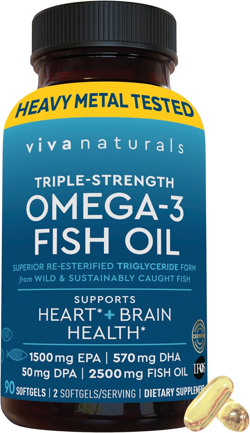 Viva Naturals Triple Strength Omega 3 Fish Oil for Heart Health