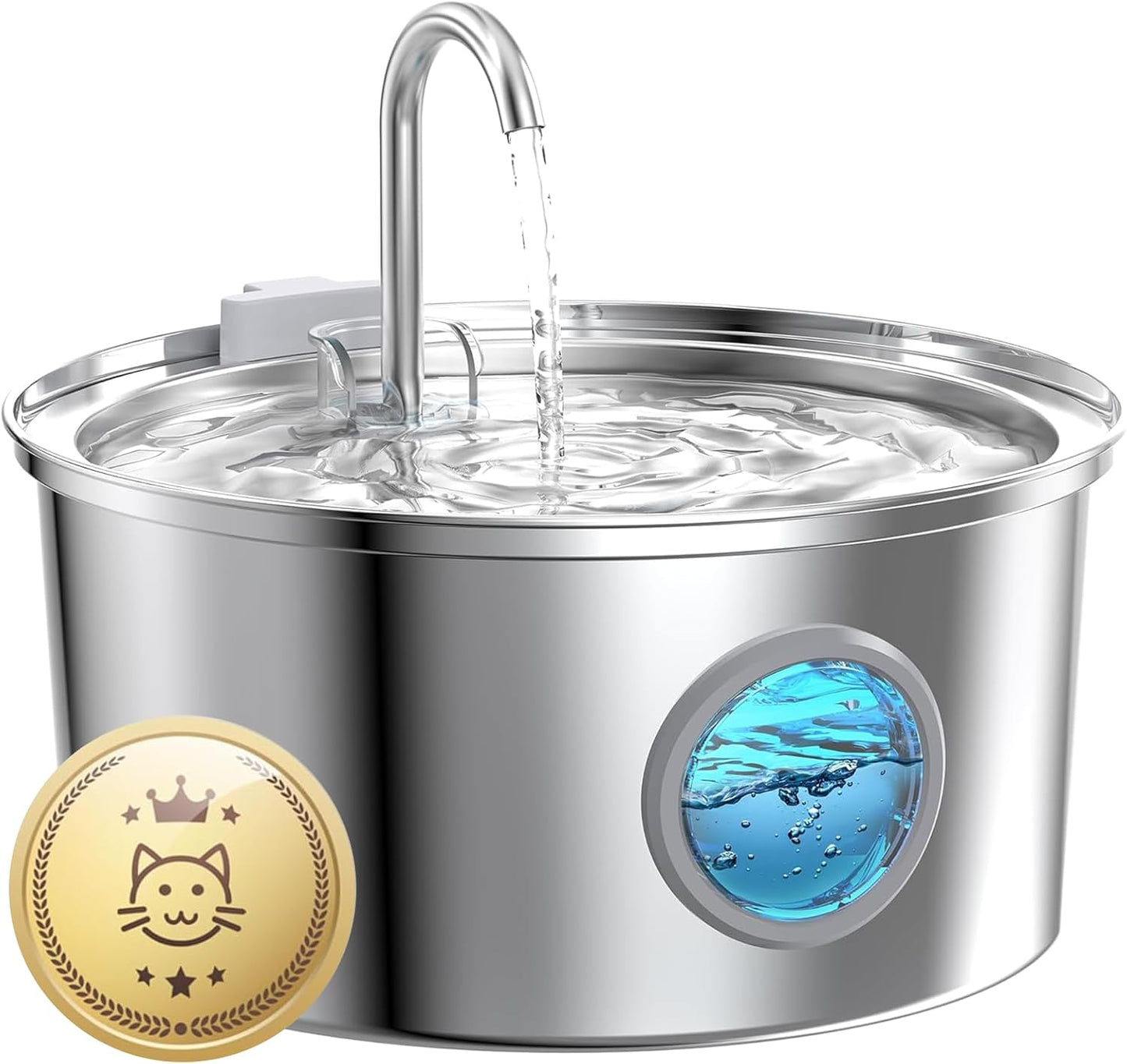 Stainless Steel Pet Water Fountain: 108oz Cat Fountain with LED Light